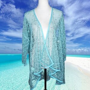 Mirror Image Open Front Lightweight Mint Fishnet Duster